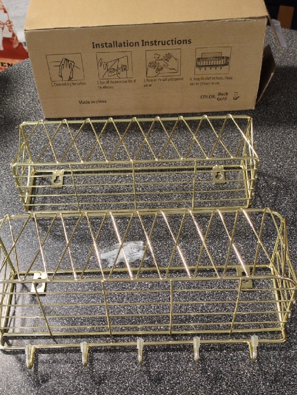 Gold Metal Wall Storage Baskets With Key Hooks Home Storage & Organization NIB